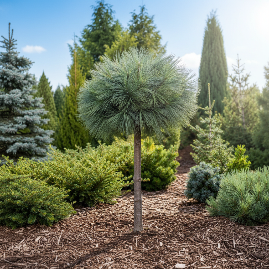 Pinus strobus 'Blue Shag' sur tige
