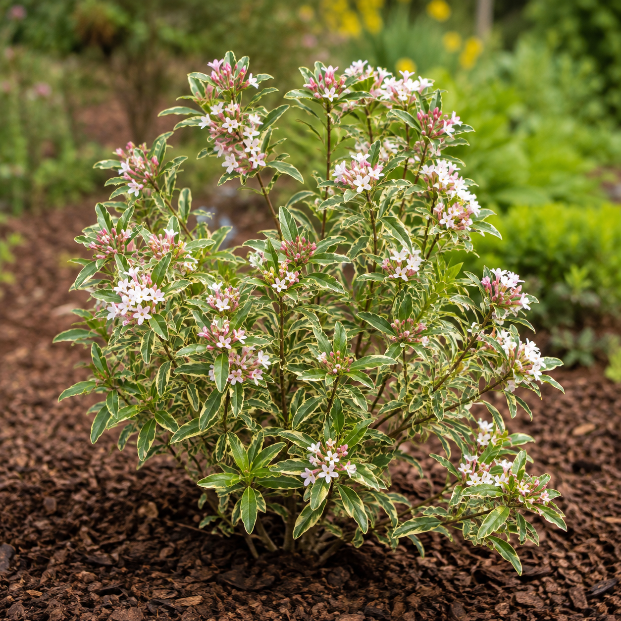 Daphne burkwoodii 'Carol Mackie'